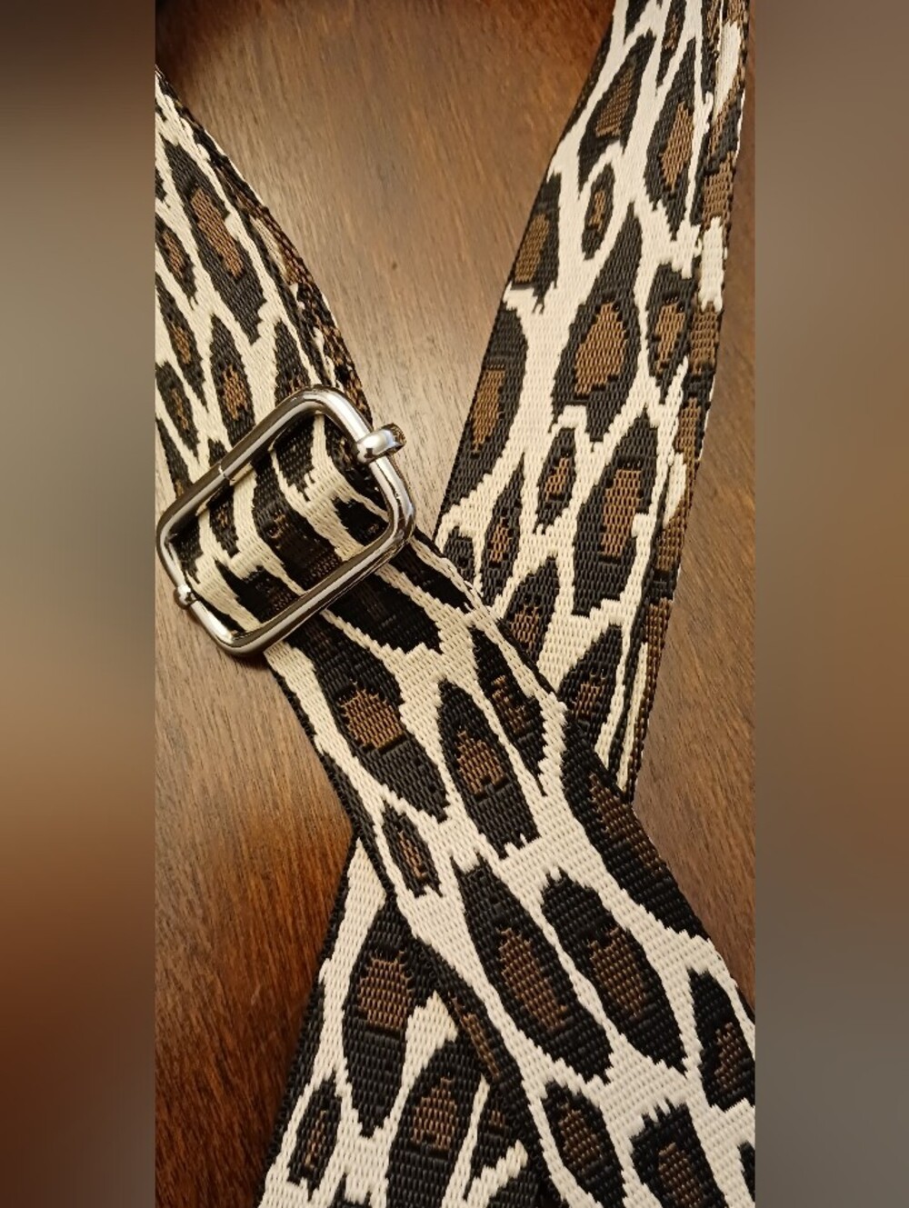 Leopard Print Adjustable Crossbody Strap - Brown/Black, Silver Hardware